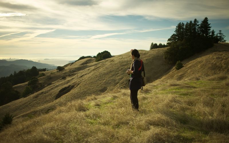 paesaggio, donne, collina, roccia, natura, erba