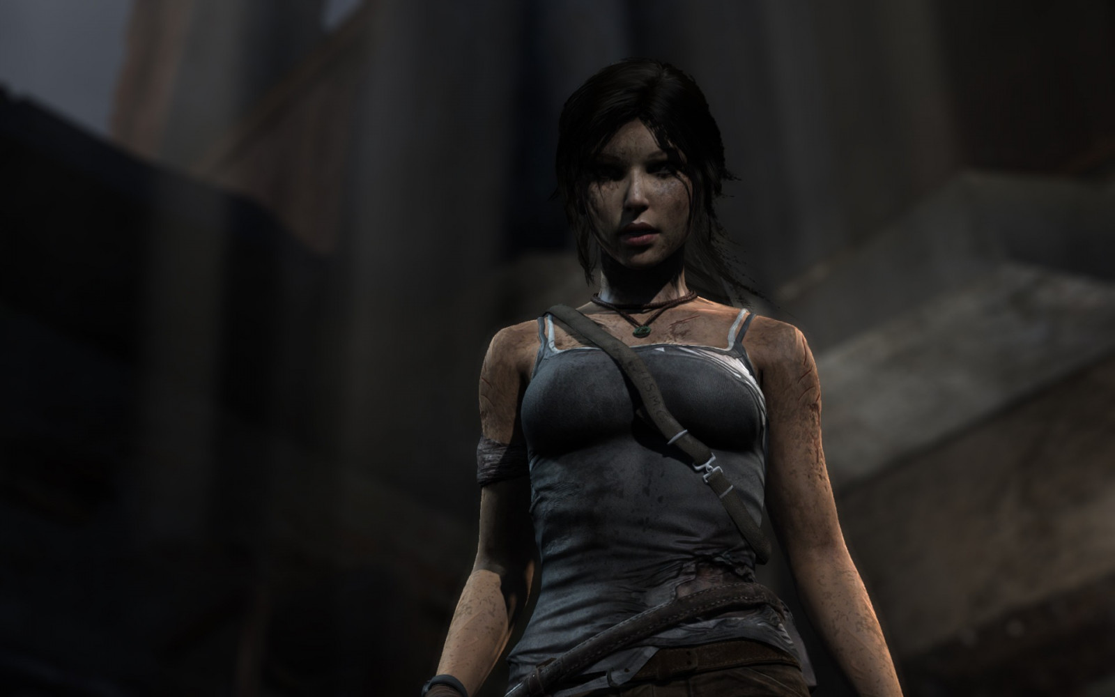 videohry, model, CGI, móda, Lara Croft, Tomb Raider, Tomb Raider 2013, krása, tma, Snímek obrazovky, focení