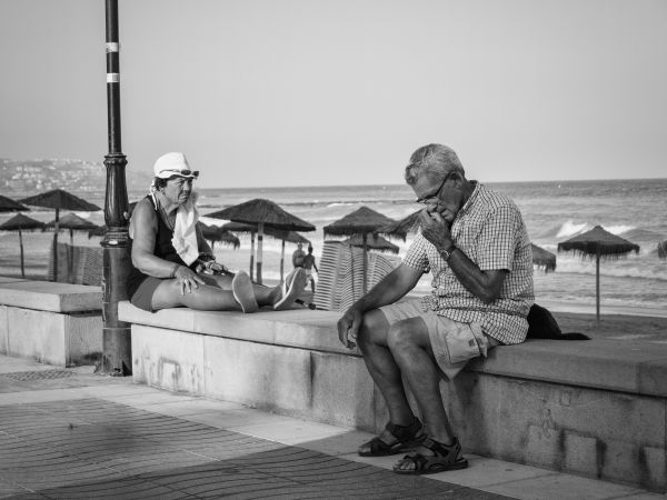 people, white, black, monochrome, street, water