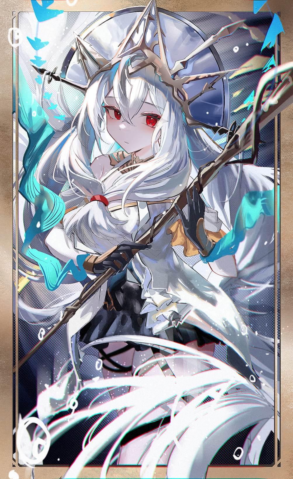 anime, anime jenter, røde øyne, hvitt hår