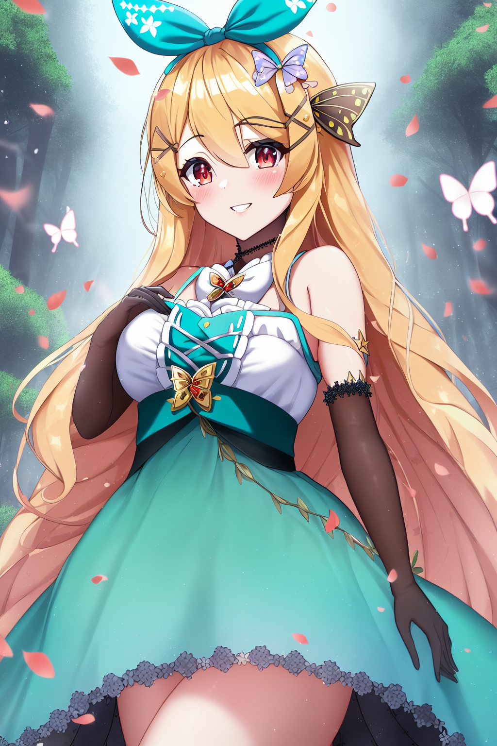 Virtual Youtuber, Nijisanji, Anime piger, Pomu Rainpuff, blond, sommerfugl, novel ai