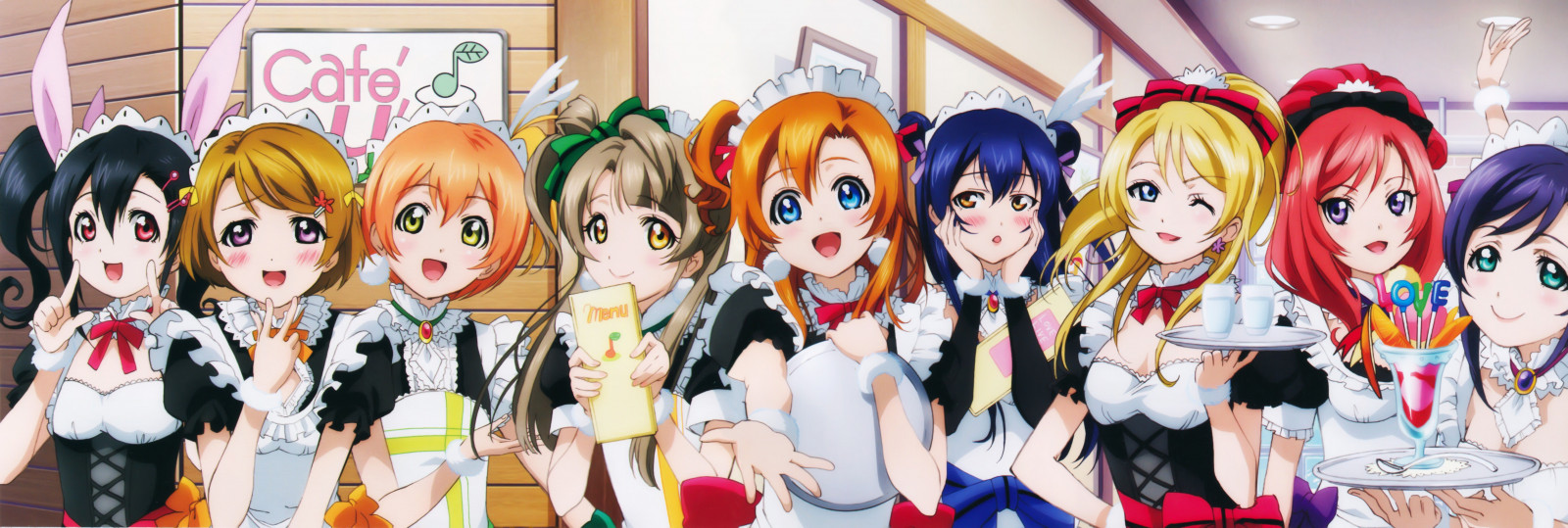 9115x3072 px, Ayase, eli, Hanayo, Honoka, hoshizora, Koizumi, kousaka, levende, elsker, stuepige, rin