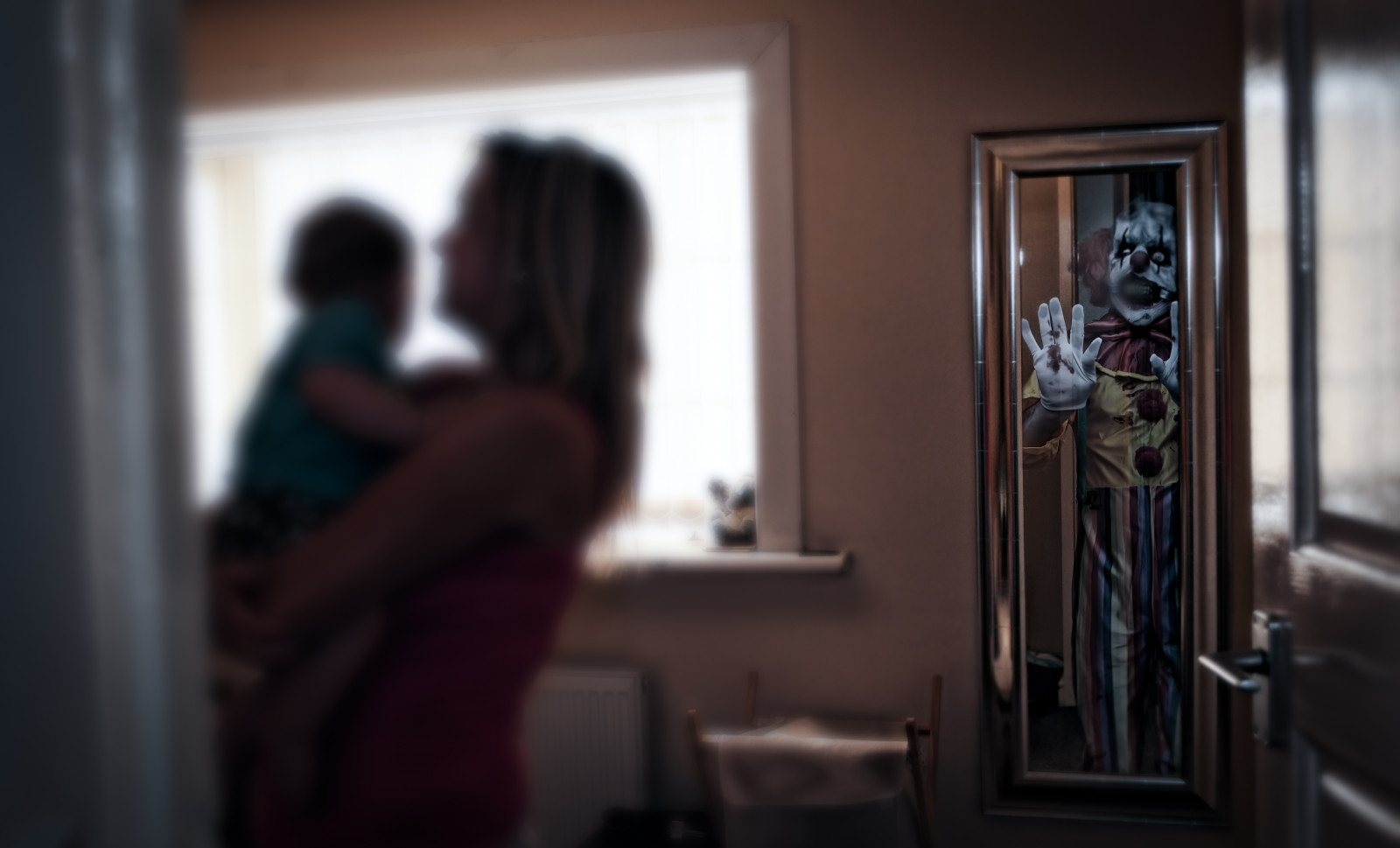 fotografi, vindue, pige, mørke, hus, dør