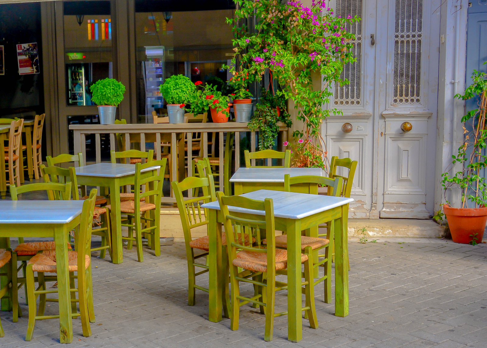 jídlo, moře, květiny, stůl, Dům, žlutý, židle, řecký, Řecko, ostrov, Nikon, Lefkada, strom, tradiční, rostlina, volný čas, cestování, židle, nábytek, d5200, prázdnin, outdoor struktura, jíst, jónské, lefkas, Eptanisa