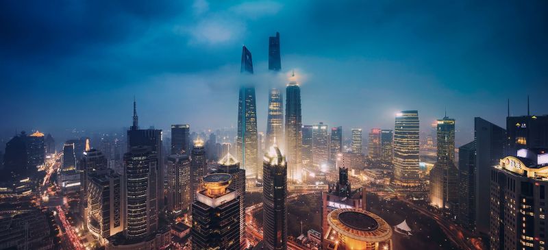 2363x1080 px, město, světla města, noc, Shanghai, mrakodrap 2363x1080 px, město, světla města, noc, Shanghai, mrakodrap