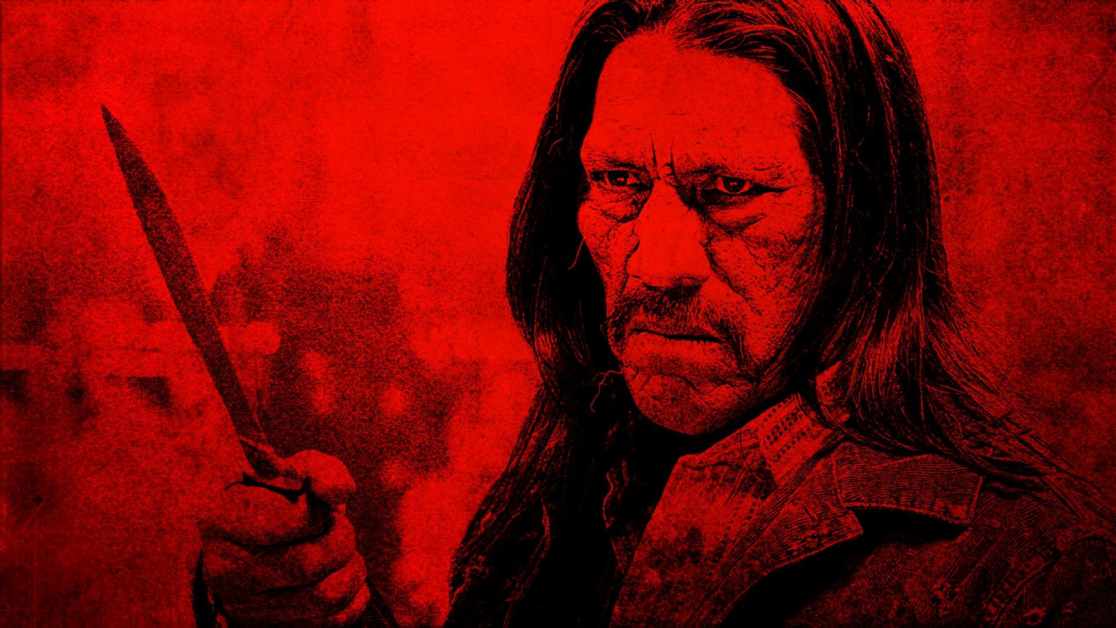 muži, výkres, malování, ilustrace, portrét, dlouhé vlasy, Červené, filmy, Machete film, Danny Trejo, UMĚNÍ, tma, moderní umění, kryt alba, akrylová barva