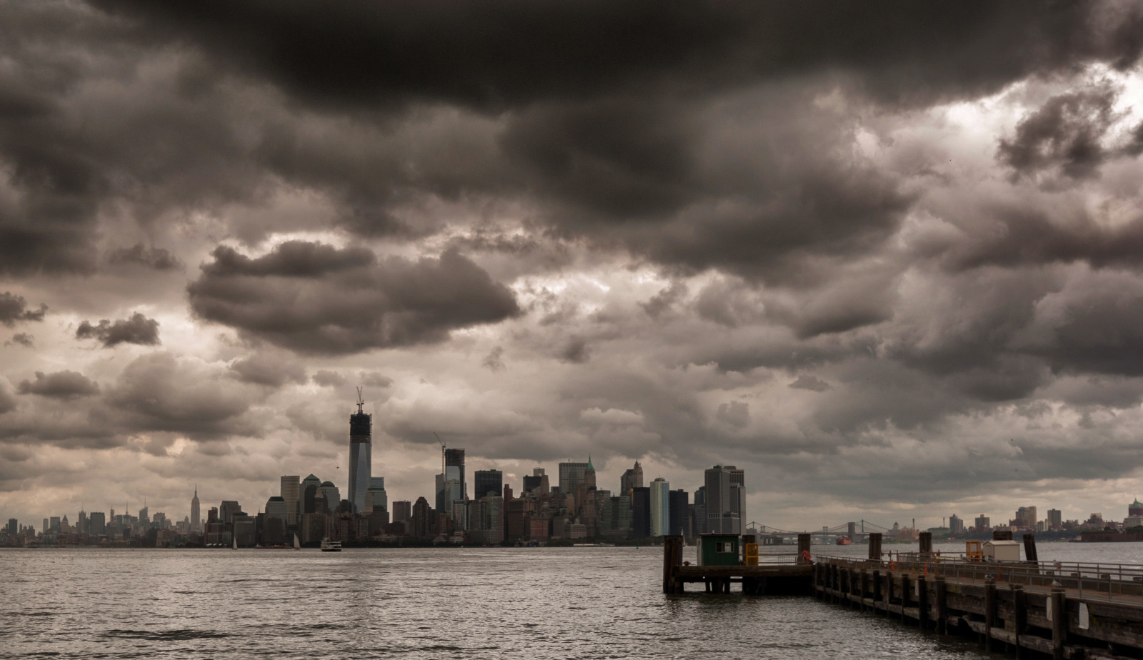 Wallpaper sea, city, cityscape, sky, clouds, skyline, evening