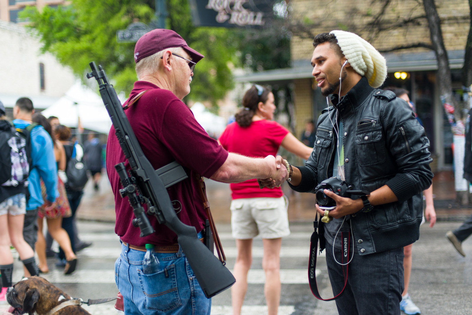 Fotoaparát, Spojené státy americké, Pes, muž, čepice, Kánon, Austin, pistole, Texas, Spojené státy, tx, puška, SXSW, 6thstreet