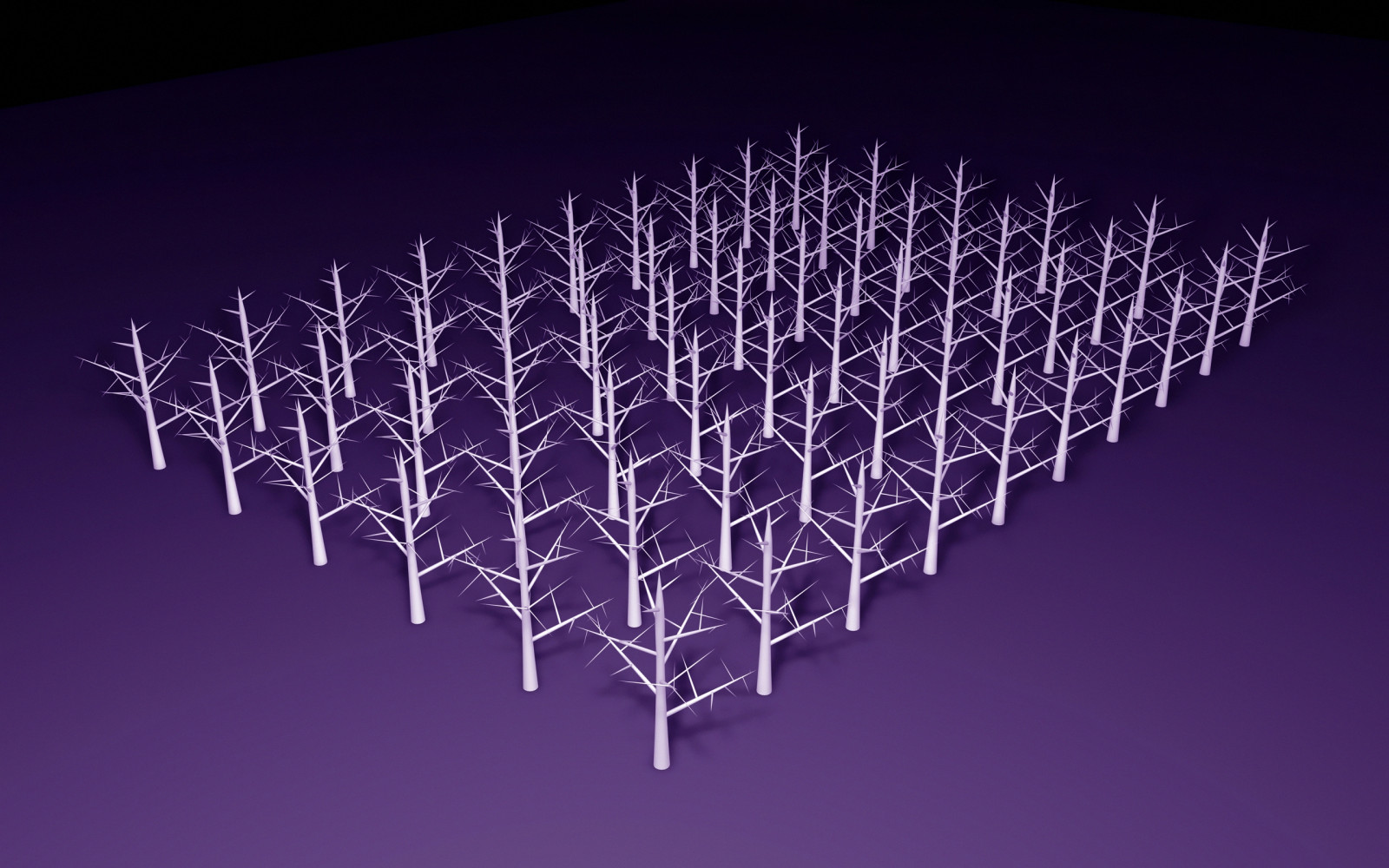 des arbres, éclairage public, art numérique, nuit, 3D, Fond violet, symétrie, pente, lumière, éclairage, ligne, lustre, Papier peint de l'ordinateur, luminaire