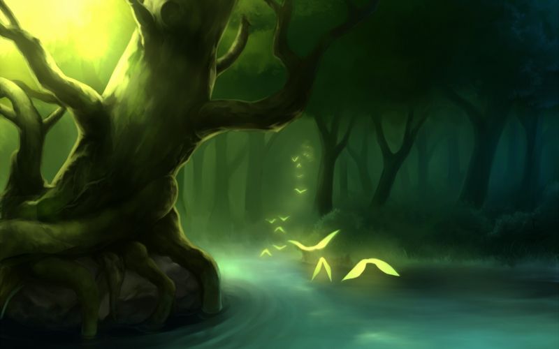 pohon, gambar, burung-burung, sungai, ilustrasi, hijau pohon, gambar, burung-burung, sungai, ilustrasi, hijau