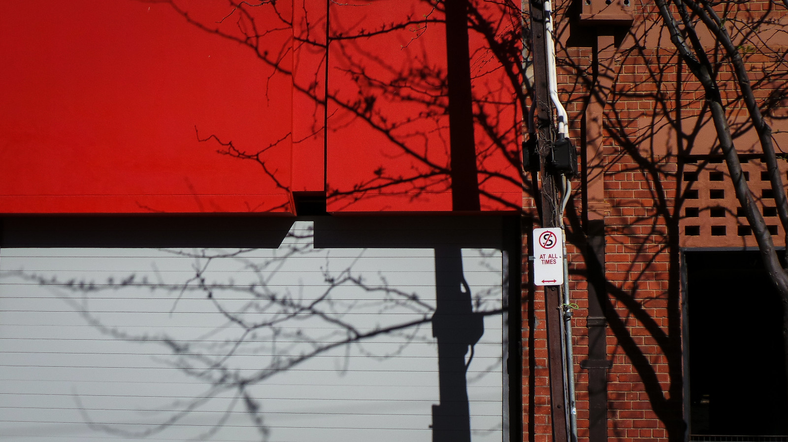 ráno, Červené, slunce, bílý, Cihlový, Sluneční svit, stěna, jaro, holý, větve, Garáž, Samsung, pól, elektřina, Adelaide, northstreet, nostanding, rollerdoor, po celou dobu, theen, stobie