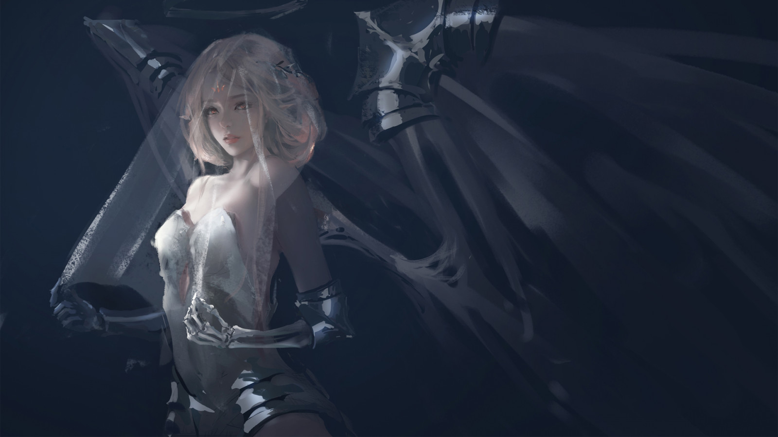 flash photography, cg artwork, schwarzes Haar, Flügel, Elektrisches Blau, Platz, KUNST, Mitternacht, Dunkelheit, Event, erfundener Charakter, Grafik, Pflanze, Monochrome fotografie, Fiktion, Anime, Action Figur, Illustration, einfarbig, Animation, Grafikdesign