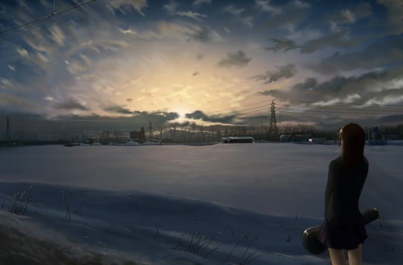 slunečnímu záření, krajina, západ slunce, moře, anime dívky, odraz slunečnímu záření, krajina, západ slunce, moře, anime dívky, odraz