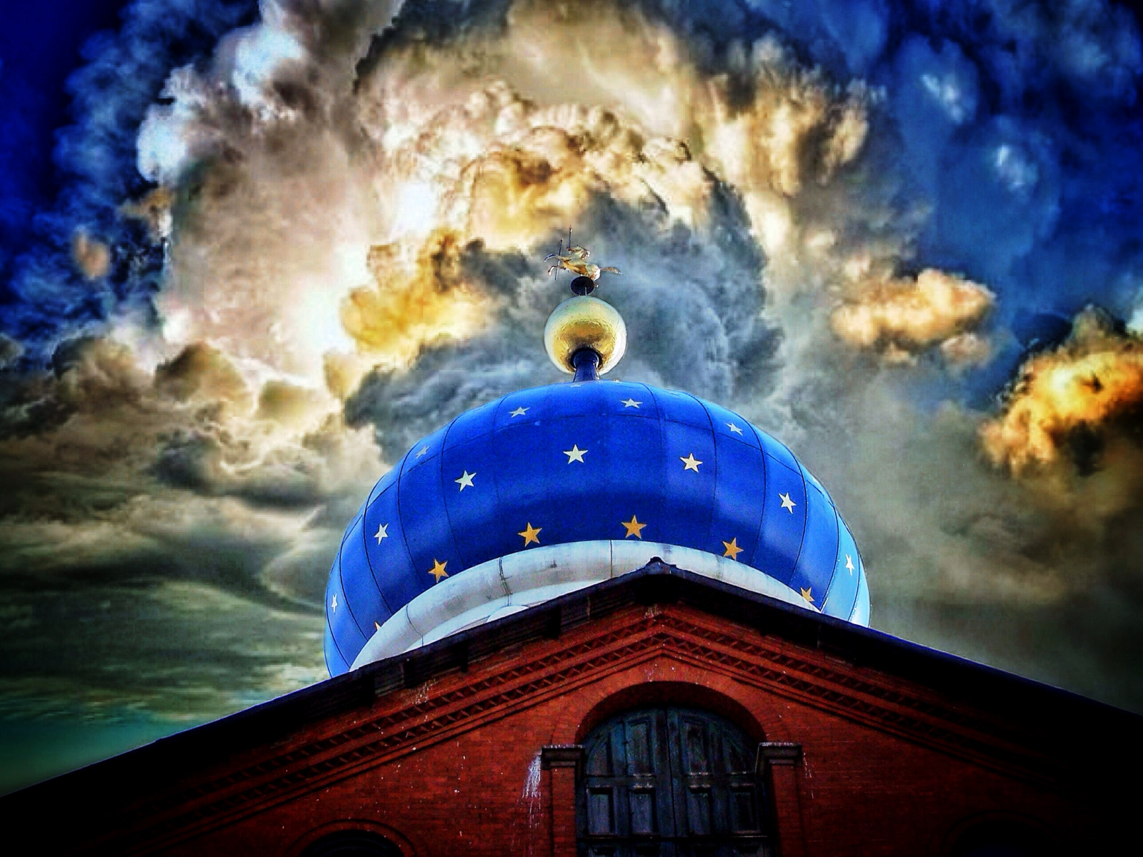 Wallpaper blue, sky, building, architecture, clouds, america