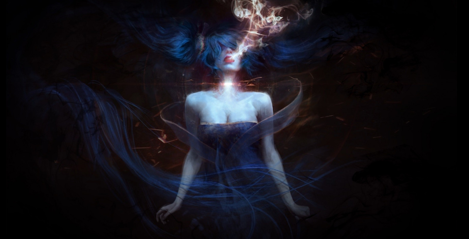 League of Legends, Sona, světlo, plamen, tma, Snímek obrazovky, 1821x931 px, počítač tapeta, fiktivní postava, zvláštní efekty