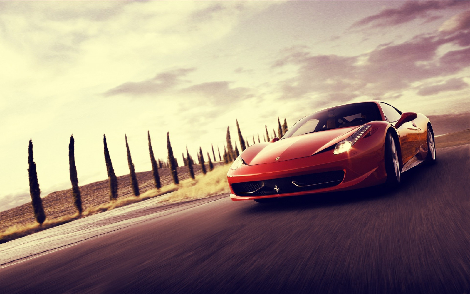 Wallpaper trees, red cars, sports car, motion blur, performance car, Ferrari 458, supercar
