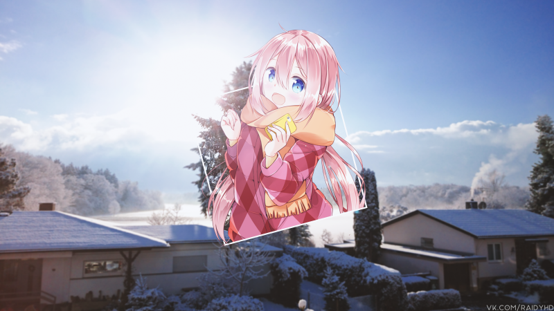 anime, Anime piger, picture in picture, pink hår, blå øjne