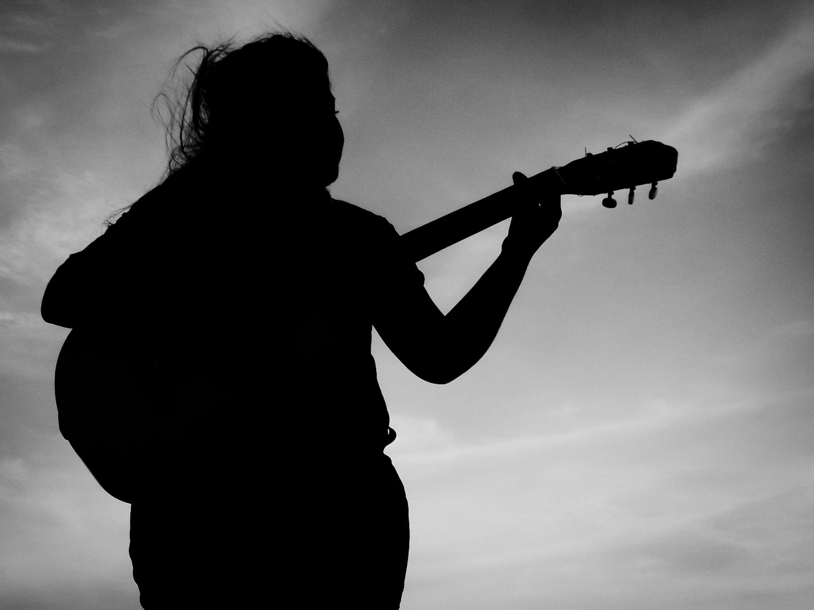 Wallpaper : sky, guitar, musical instrument, silhouette, music ...