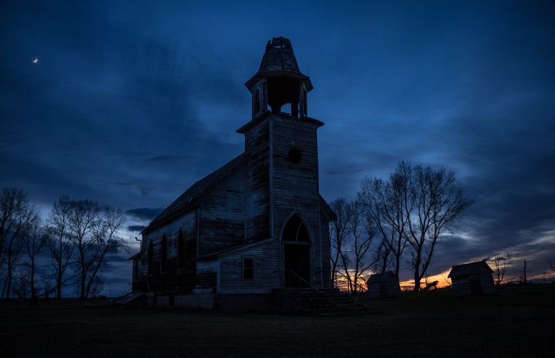 tramonto, abbandonato, rurale, Luna, Chiesa, sera tramonto, abbandonato, rurale, Luna, Chiesa, sera