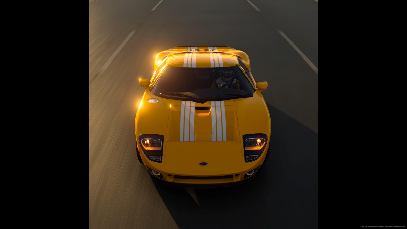 Gran Turismo, auto, závodní vozy, manipulaci s fotografiemi, fotografování, videohry, Video Game Landscape, závodní dráhy, Brod, žlutý, žlutých vozů, Ford GT, Ford GT40, Ford GT40 2006, Gran Turismo 7, Polyphony Digital