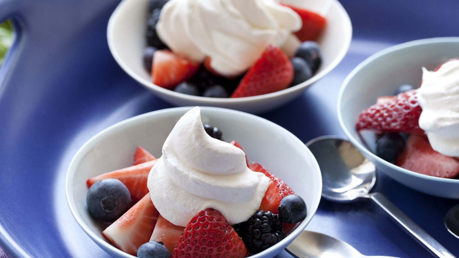 Wallpaper food, fruit, strawberries, whipped cream, ice cream, breakfast, Cream, berries