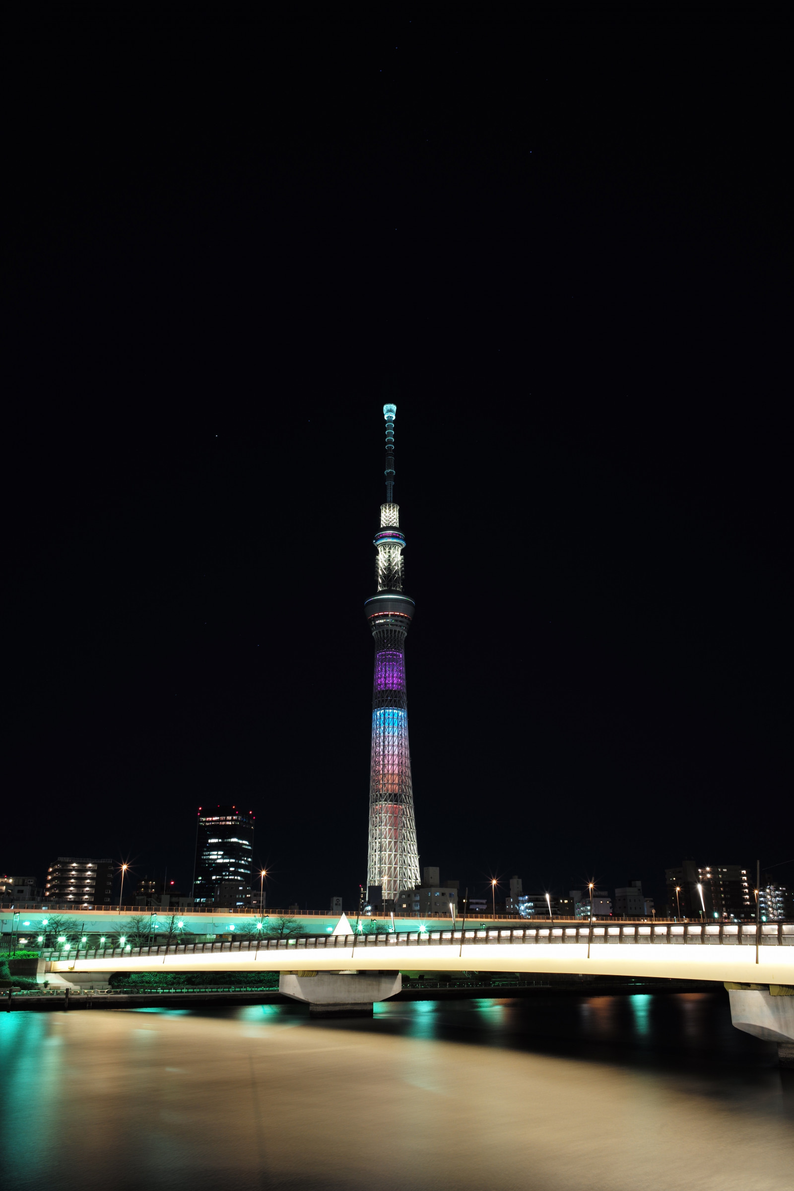 by, bybilledet, nat, arkitektur, afspejling, skyline, skyskraber, aften, tårn, bro, skumring, Leica, Tokyo, M, Skytree, lys, belyst, belysning, belysning, mørke, milepæl, Tokyo Skytree, Sakurabashi, typ240, lovelychocolat, summedriver, Elmarit, elmarit12828asph, atmosfære af jord