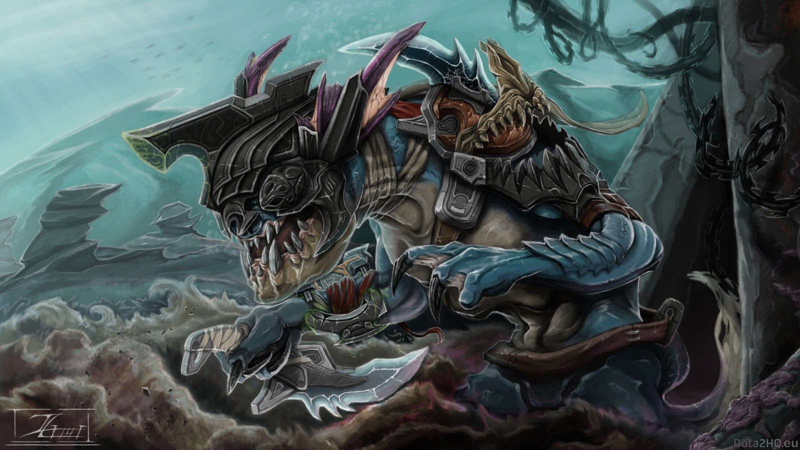 trække på, Dota 2, tegneserier, Slark, mytologi, Nightcrawler, KUNST, skærmbillede, krigsherre, mecha, fiktiv karakter, pc spil, tegneserie