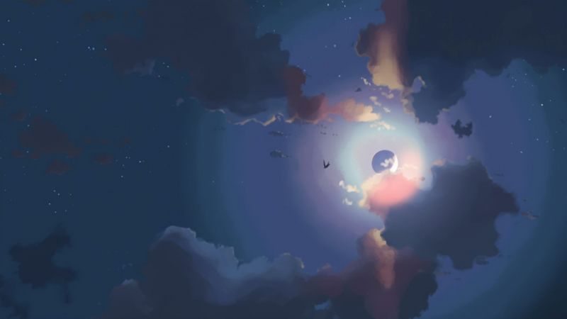 Güneş ışığı, gece, Anime, Boşluk, gökyüzü, Ay Güneş ışığı, gece, Anime, Boşluk, gökyüzü, Ay