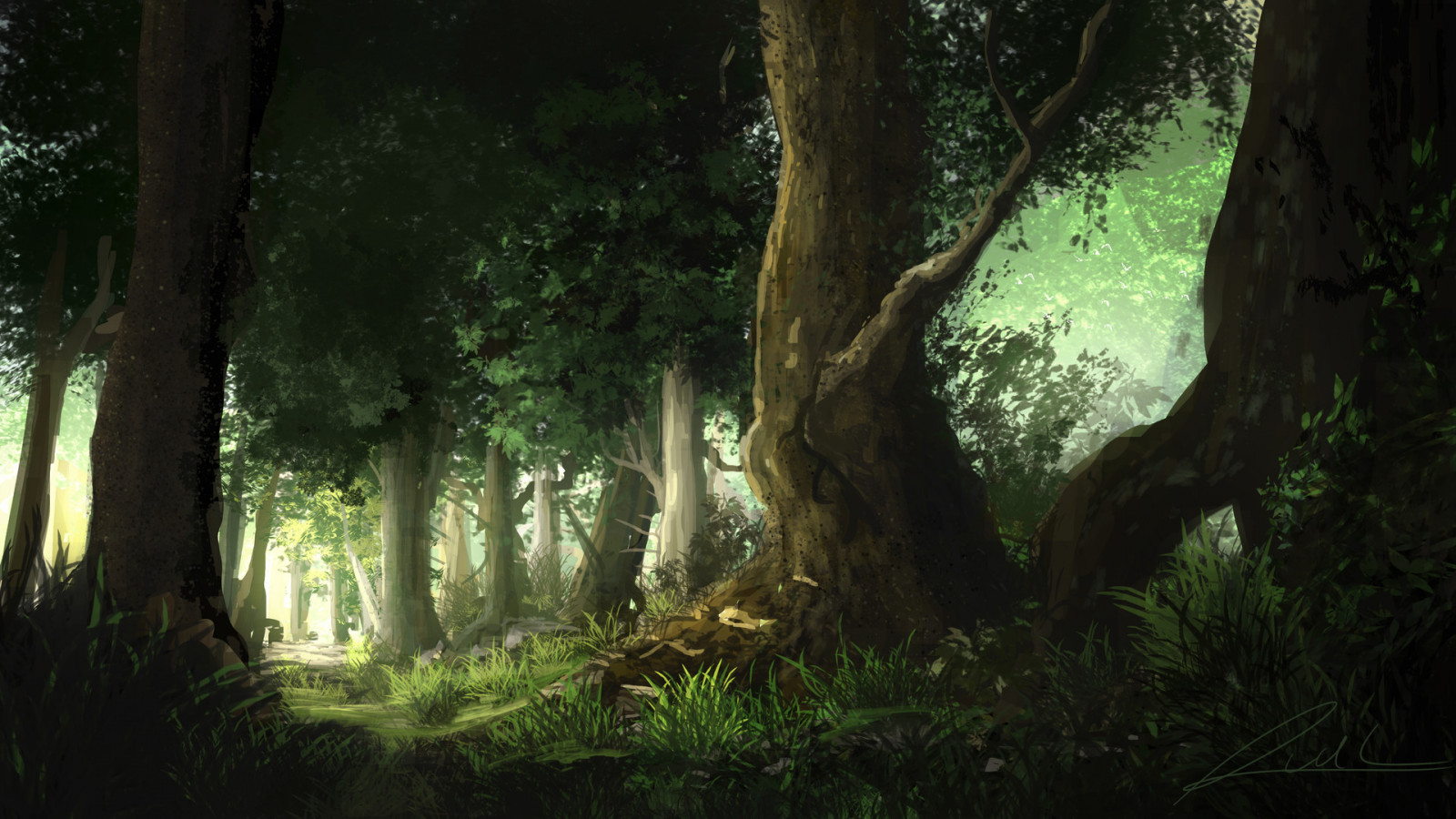 Wallpaper seni digital karya  seni lukisan  hutan 