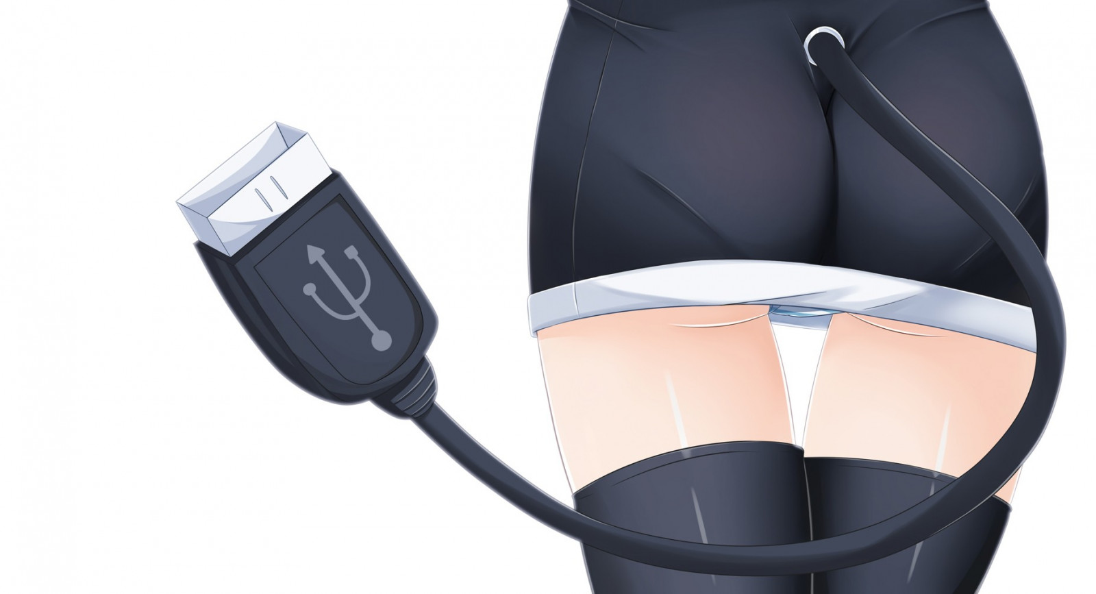 jednoduché pozadí, anime, anime dívky, minišaty, podkolenky, kalhotky, USB, ruka, paže, přístroj, Lidské tělo, produkt