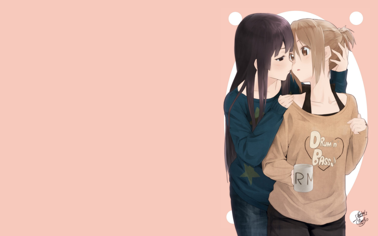 Illustration, Anime, Karikatur, Yuri, K ON, Akiyama Mio, Tainaka Ritsu, Marke, Hand, Finger, Interaktion