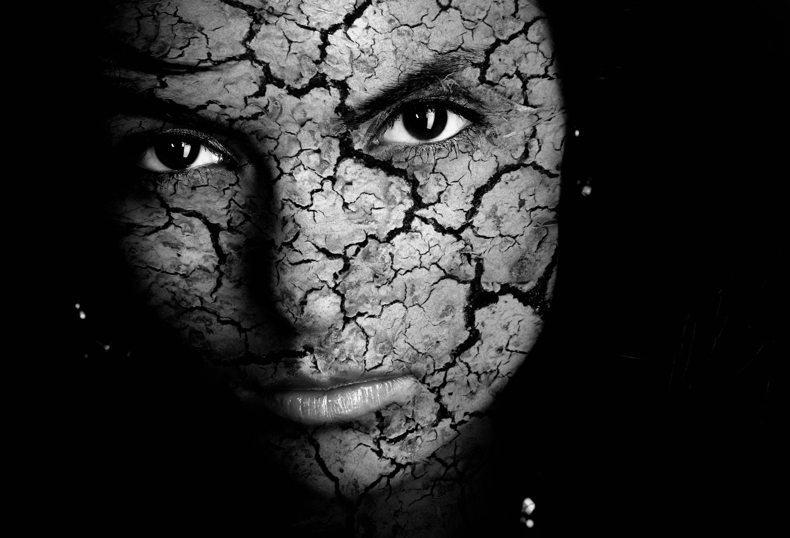 tvář, Černá, ženy, černobílý, abstraktní, fotografování, hlava, tma, Černý a bílý, monochromatické fotografování, orgán, zblízka, zvláštní efekty