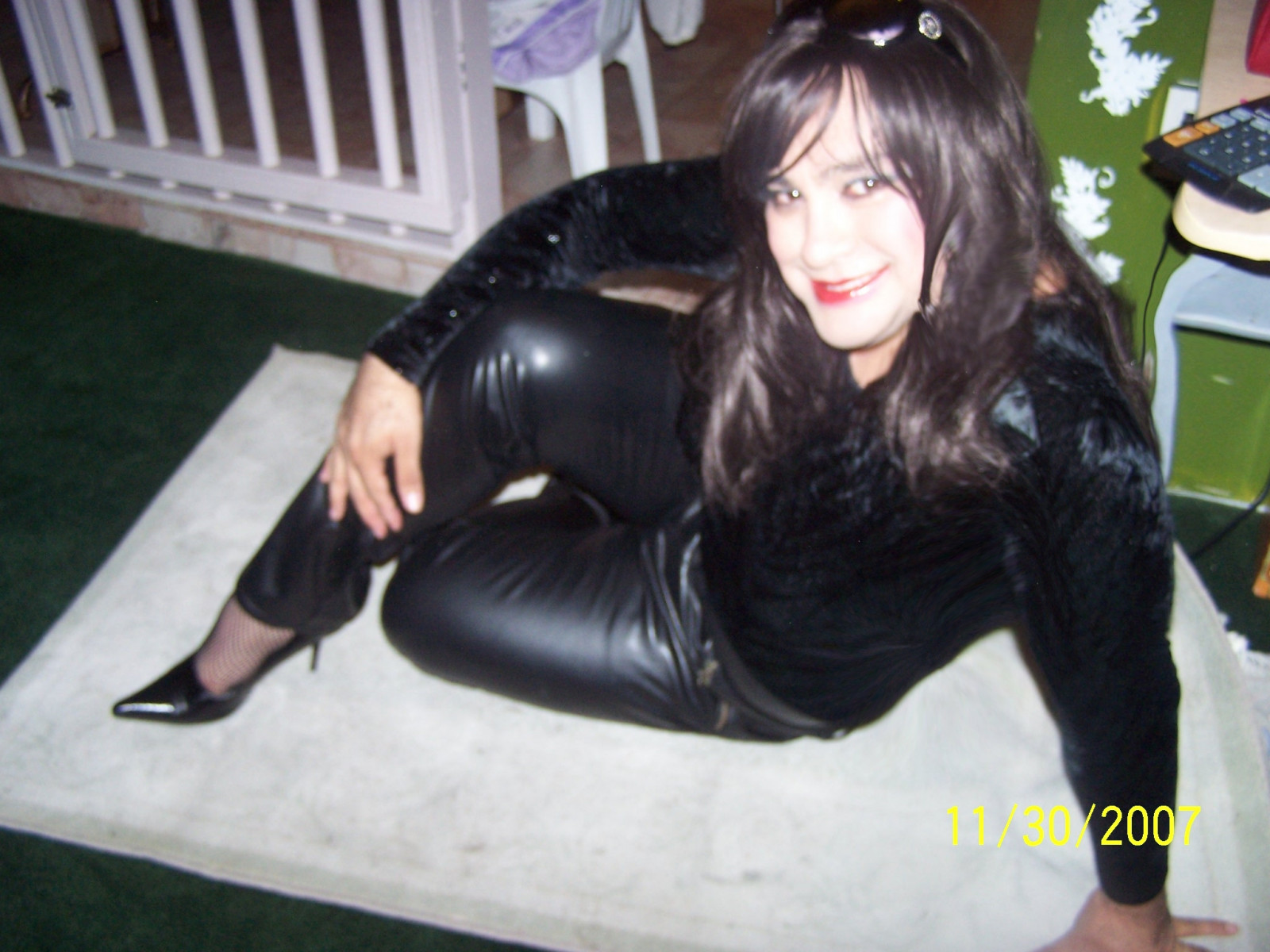 sort, sort hår, pige, materiale, sjovt, latex tøj