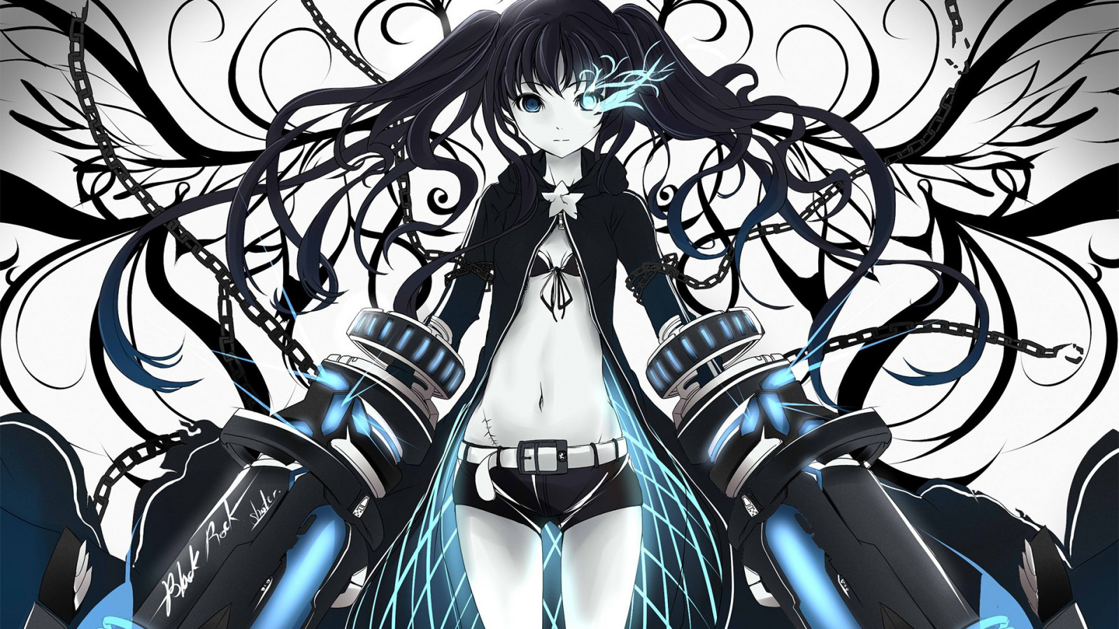 illustration, monokrom, anime, Anime piger, Black Rock Shooter, tegneserier, Styrke Black Rock Shooter, vinge, skitse, sort og hvid, mangaka, tegneserie