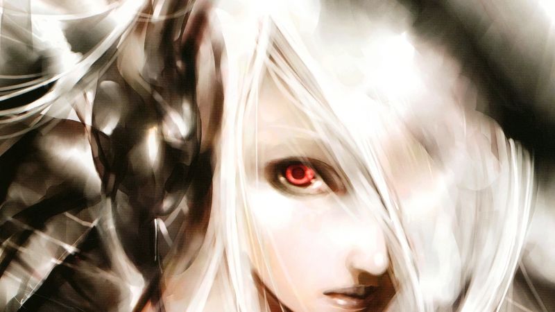 blondýnka, dlouhé vlasy, anime, anime dívky, při pohledu na diváka, bílý blondýnka, dlouhé vlasy, anime, anime dívky, při pohledu na diváka, bílý
