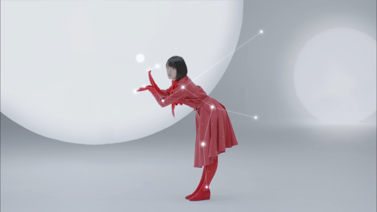 ilustrace, ženy, krátké vlasy, bruneta, Červené, asijský, rukavice, červené šaty, šátek, stojící, Nogizaka46, moderní tanec