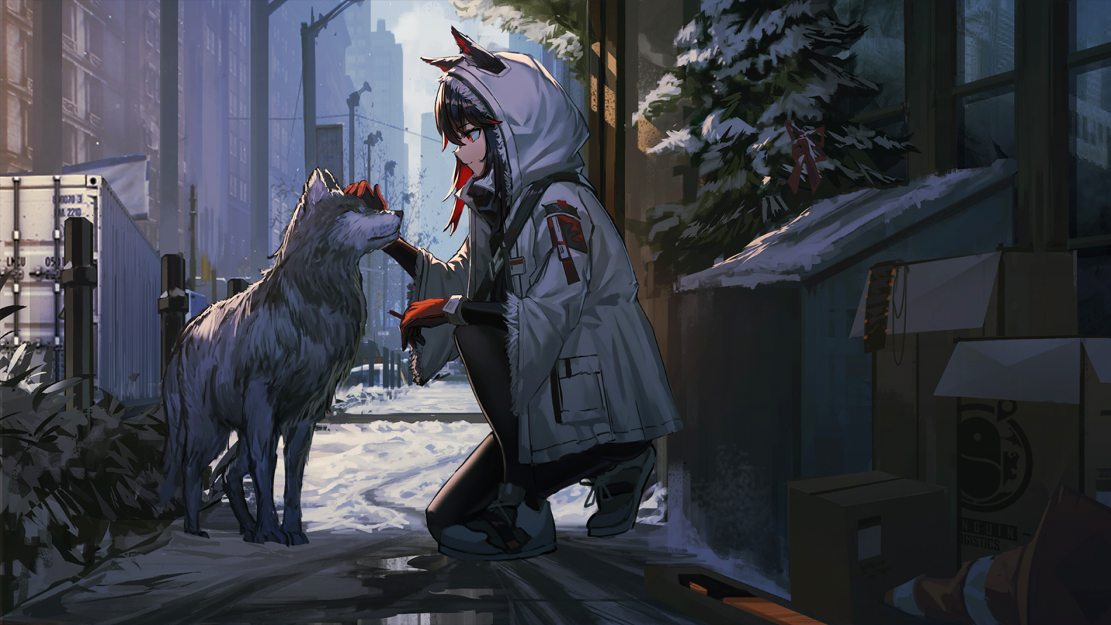 cg artwork, SENI, salju, supernatural creature, Pembekuan, peristiwa, pohon, musim dingin, karakter fiksi, tengah malam, lukisan, serigala, kegelapan, game petualangan aksi, kota, merah tua, Animated cartoon, jenis anjing, visual arts, animasi, fiksi, jalan, bulu, permainan pc, ilustrasi, mitologi, desain kostum, desain grafis, kostum, malam, kesenangan, video game software, satu warna