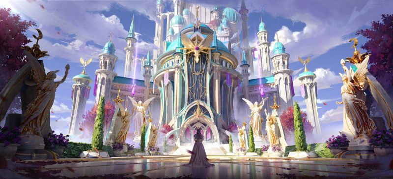 arta digitala,nori,cer,copaci,clădire,statuie