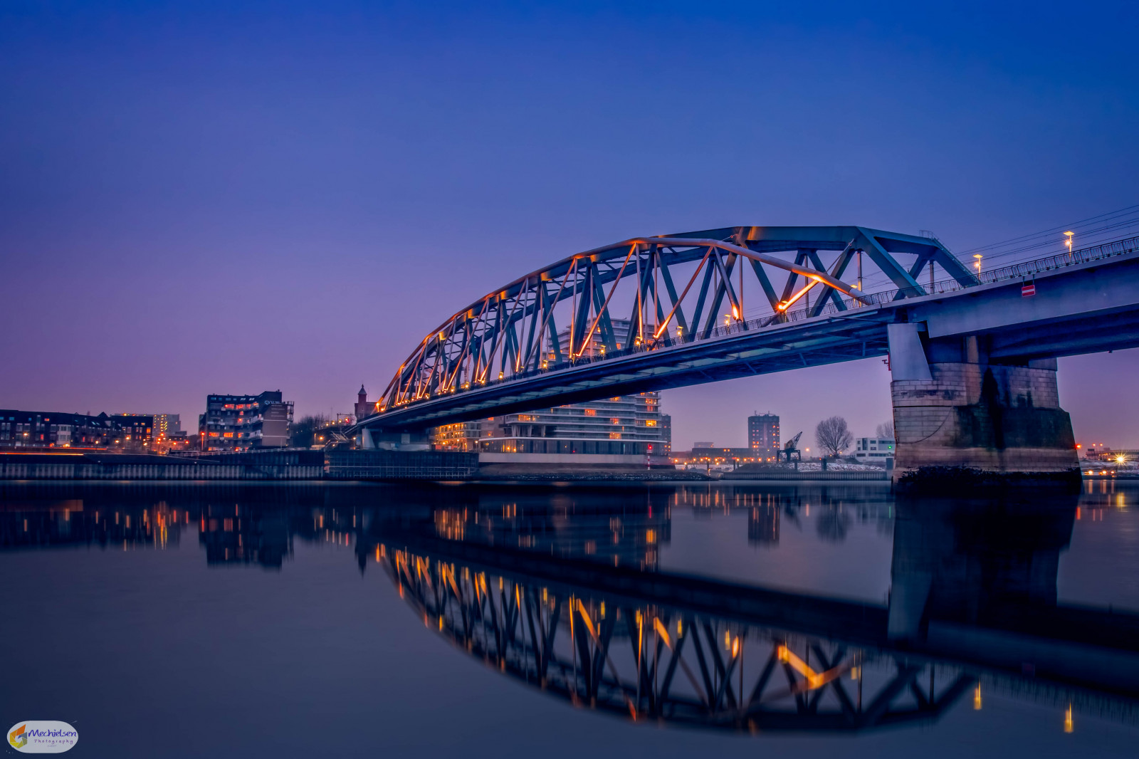 longexposure, Paesi Bassi, Bluehour, Snelbinder, gelderland, Nederland, Brug, Rivier, Europa, nijmegen, Dewaal, ponte, Europa, fiume, nl
