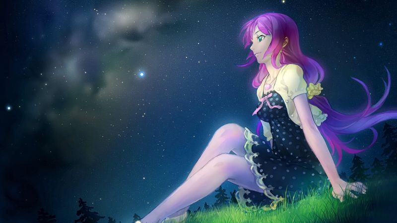 looking away, long hair, anime, anime girls, blue eyes, dress looking away, long hair, anime, anime girls, blue eyes, dress