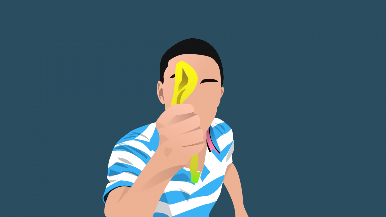 illustratie, spotprent, vector, bananen, hoofd, hand-, vinger