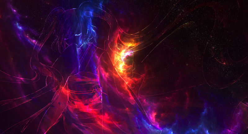 illustration, anime, anime girls, space, space art, kimono illustration, anime, anime girls, space, space art, kimono