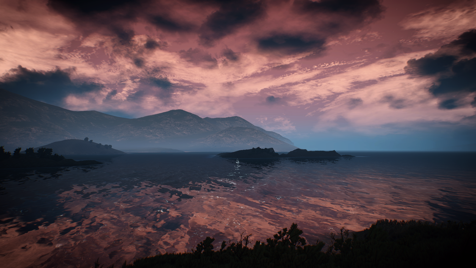 luce del sole, videogiochi, tramonto, mare, lago, roccia, natura, riflessione, cielo, Alba, sera, mattina, costa, orizzonte, The Witcher 3 Caccia Selvaggia, atmosfera, crepuscolo, nube, montagna, tempo metereologico, alba, oceano, oscurità, lago, fenomeno atmosferico, fenomeno meteorologico