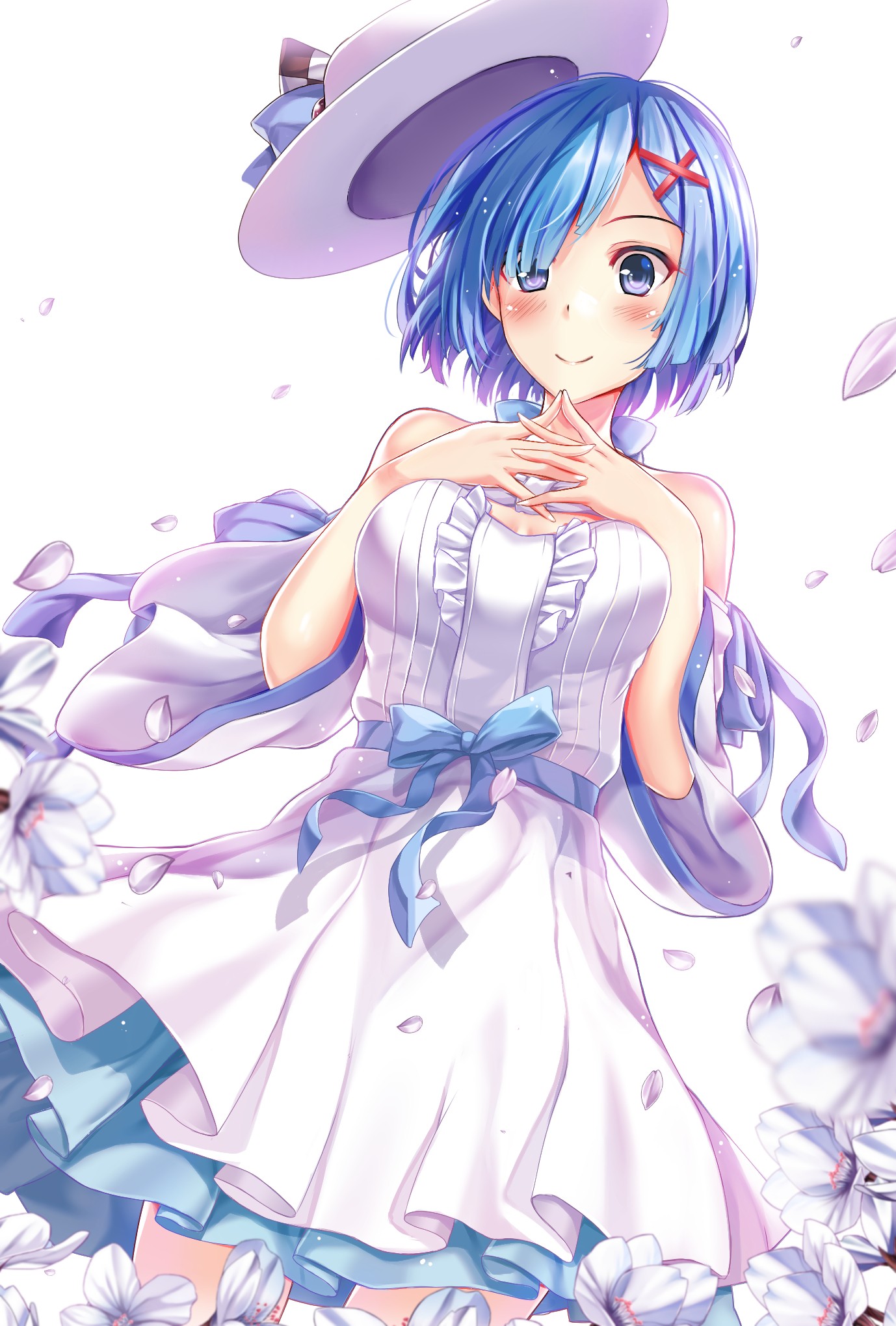 Wallpaper Illustration Anime Girls Blue Hair Blue Eyes Short Hair Hat Dress Cartoon Re 6572