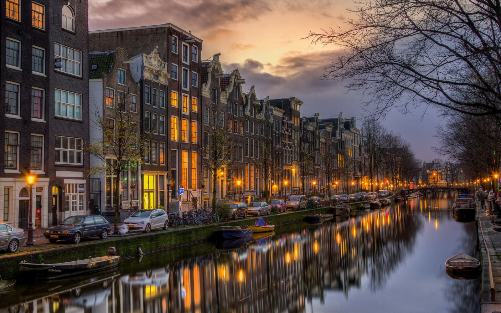 Amsterodam, Nizozemí, město, řeka, odraz, budova, HDR