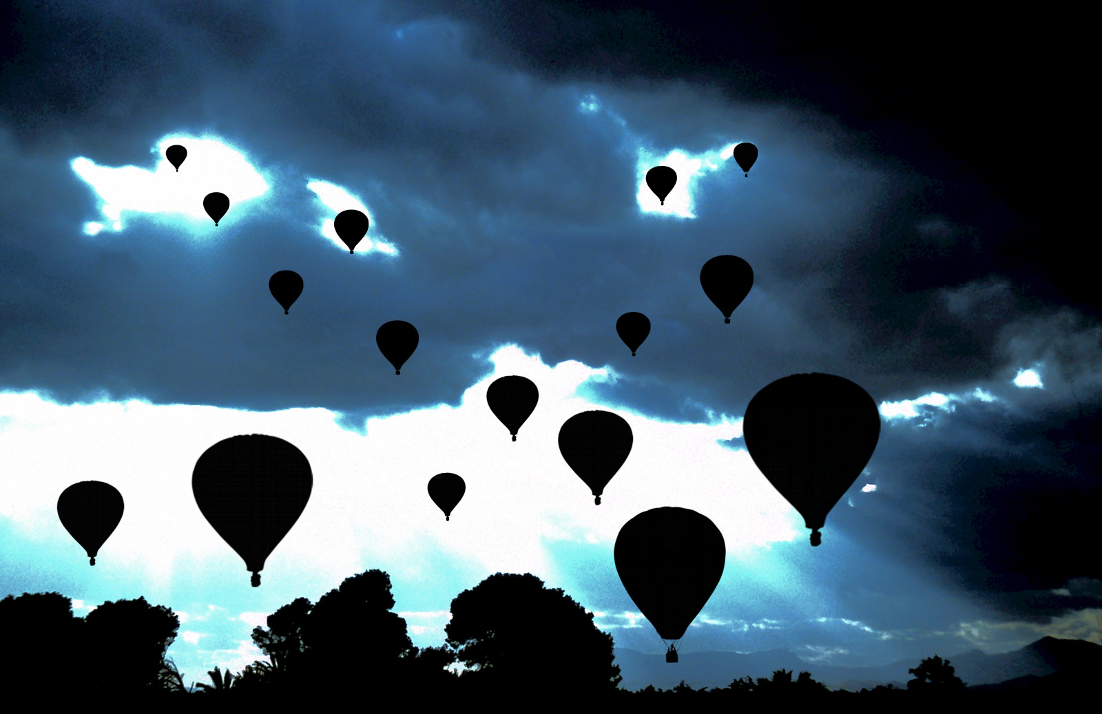 modrý, nebe, bílý, Černá, topf25, silueta, Photoshop, 35MM, zábava, balón, tvořivý, dramatický, fantazie, účinek, hotairballoons, vzrušující, bouřlivé počasí, Colourslide, upupandaway, 10faves, 5photosaday, 25faves, johndalkin, heavensgatejohn