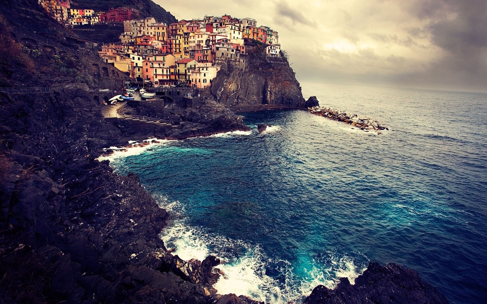 hav, Italien, Bugt, klippe, køretøj, kyst, klint, by, kappe, Manarola, Ligurien, Terræn, ocean, bølge, holm, landskabsform, luftfotografering