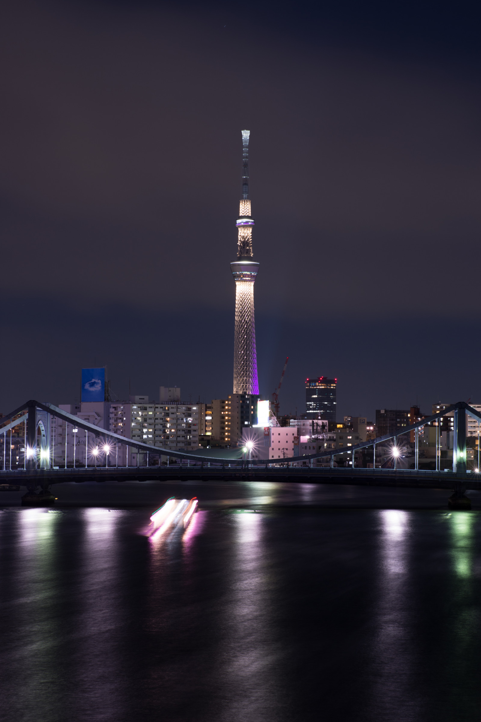Giappone, città, paesaggio urbano, notte, architettura, riflessione, orizzonte, grattacielo, sera, Torre, ponte, orizzonte, Nikon, crepuscolo, Tokyo, Jp, Skytree, leggero, NIKKOR, illuminato, illuminazione, oscurità, punto di riferimento, Tokyo Sky Tree, afs105mmf14eed, afsnikkor105mmf14eed, df, Miyabi, Hakozaki, insediamento umano