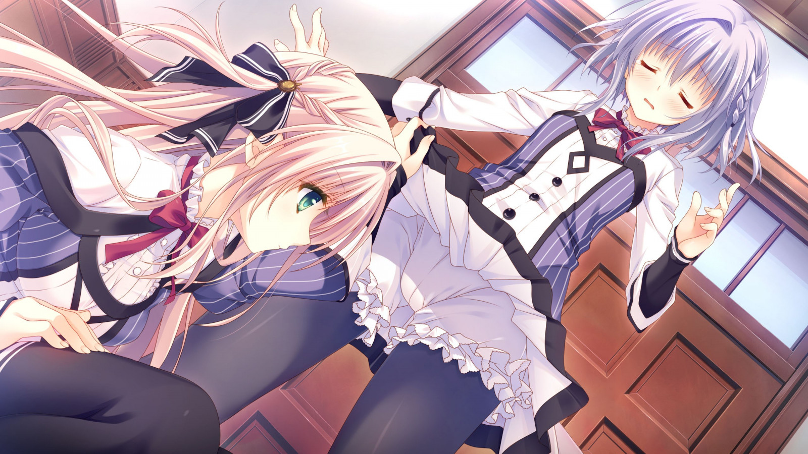 デスクトップ壁紙 図 ブロンド 長い髪 アニメの女の子 ショートヘア 緑の目 紫色の髪 ユリ おとめドメイン アスカ ミナト マンガカ 2560x1440 Obseek デスクトップ壁紙 Wallhere