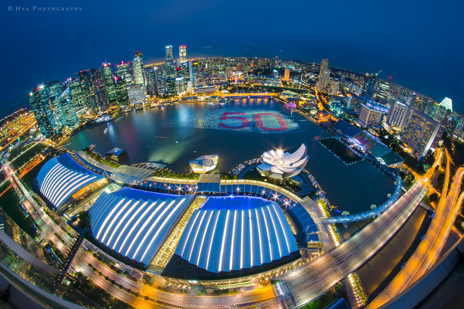 park, město, modrý, nebe, panoráma, Marina, záliv, Singapore, rybí oko, hodina, cbd, písky, MBS, Skypark, SG50